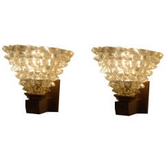 A Pair of Wall Sconces in Bronze and Glass by Barovier