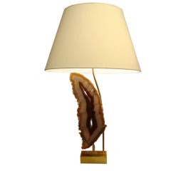 A Single Table Lamp in Agate and Brass Attr. to Willy Daro