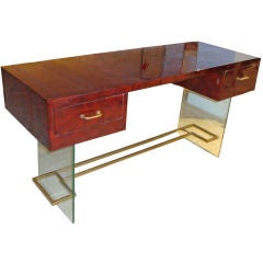 A Writing Desk in Original Lacquer, Glass and Bronze by Raphael