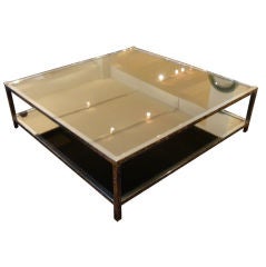 A Large Square Cocktail Table in Polished Nickel and Mirror