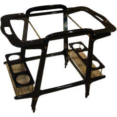 A Bar Cart in Black Lacquer, Glass and  Brass by Ico Parisi