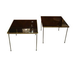 A Pair of Modernist Side Tables in Steel, Brass and Black Glass