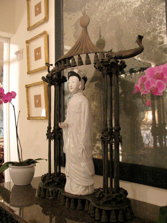 Large Pair of Chinese Porcelain Figures in Gilt-metal Pagodas 5
