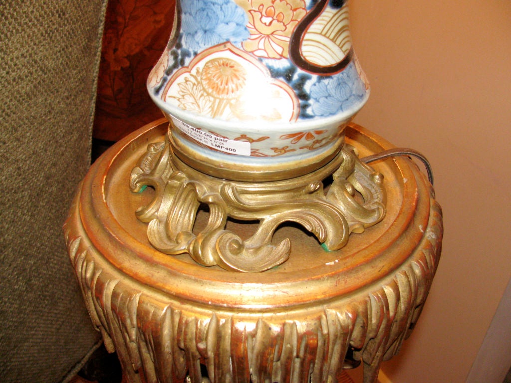 Pair of Japanese Imari Trumpet Mouth Vases now as Lamps 2
