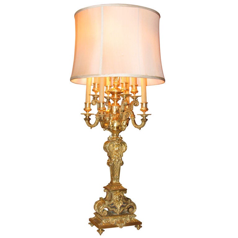 Louis XIV Style Bronze Doré Candelabra Lamp For Sale at 1stDibs