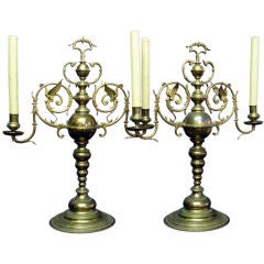 Pair of Brass Dutch Candelabras