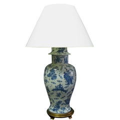 Vintage Blue & White Lamp with Crackle Glaze