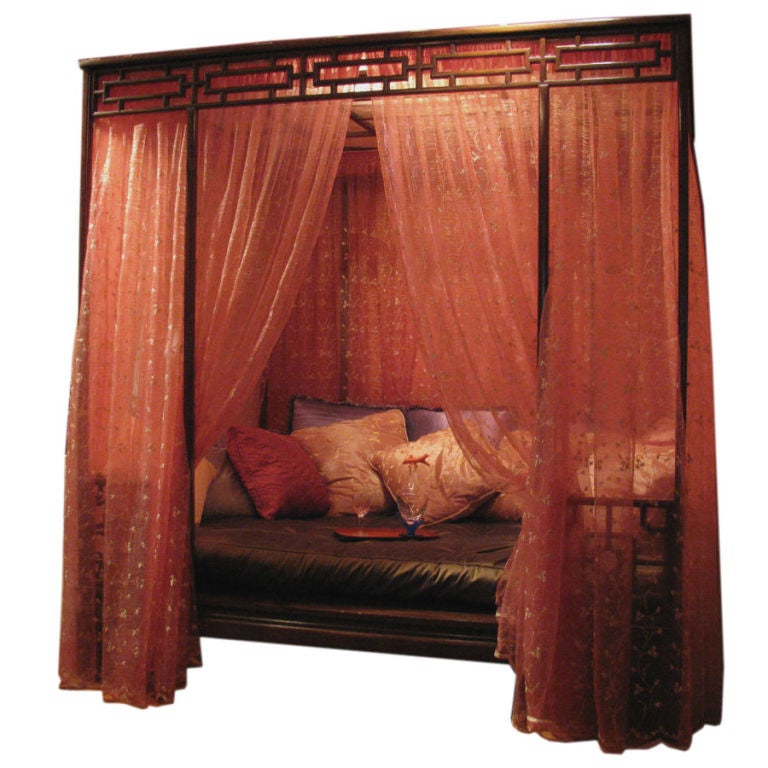 Exotic Chinese 4-Poster Bed For Sale