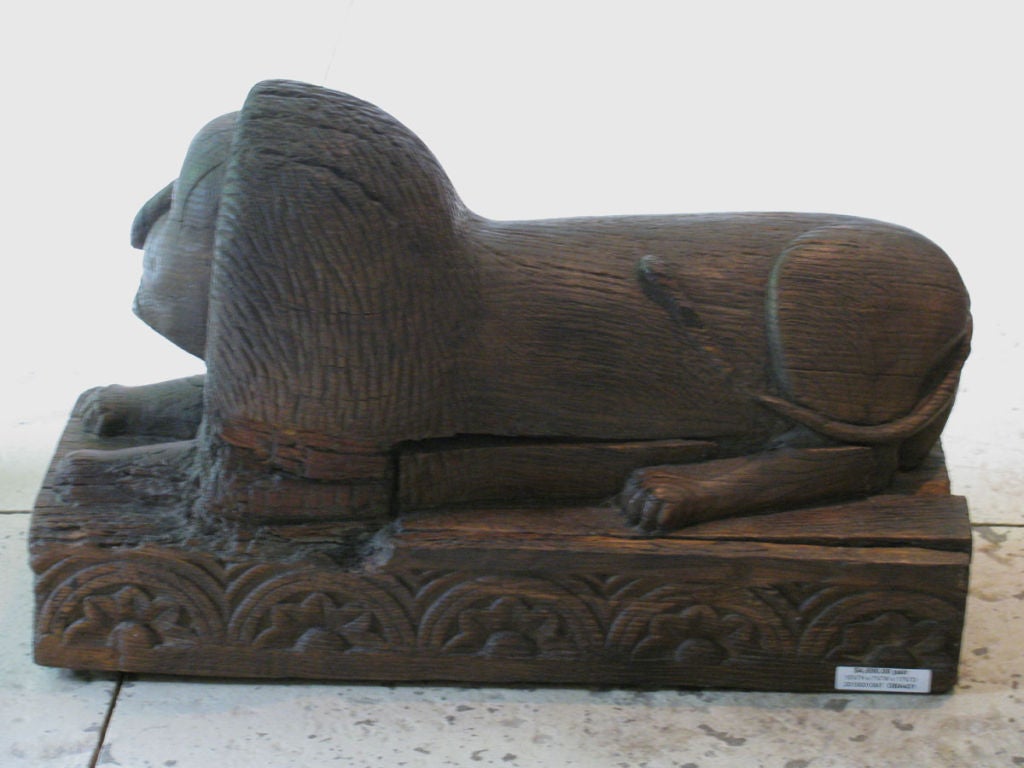 Pair of English Carved Oak Lions 6