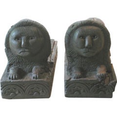 Pair of English Carved Oak Lions