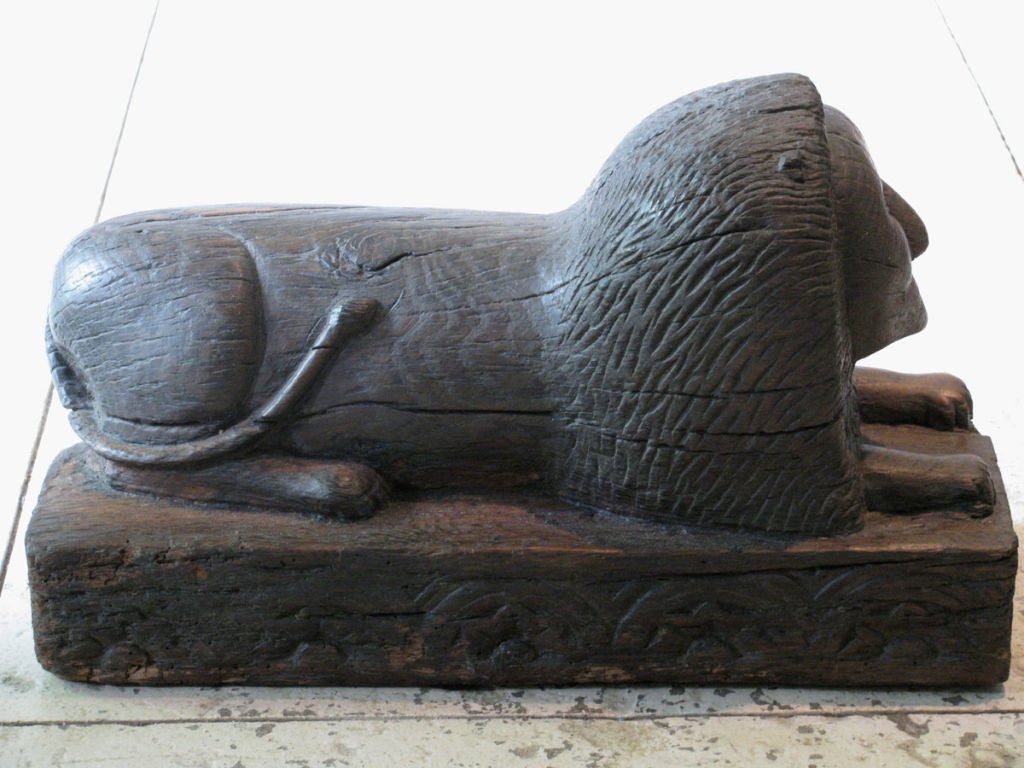 Pair of English Carved Oak Lions 2