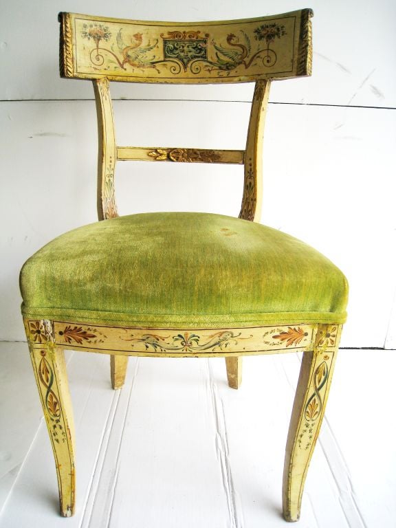 Hand Painted Italian Chair with Gilt and Polychrome.  Marked with Label.