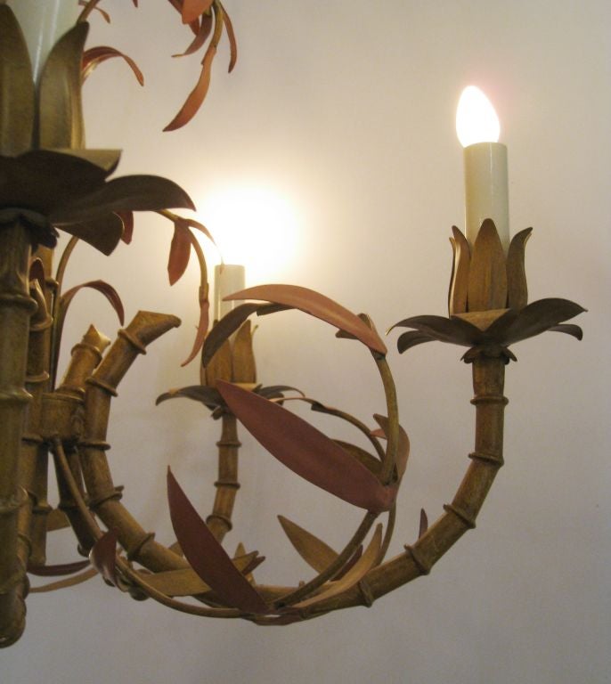 Mid-20th Century Faux Bamboo Tole  Chandelier For Sale
