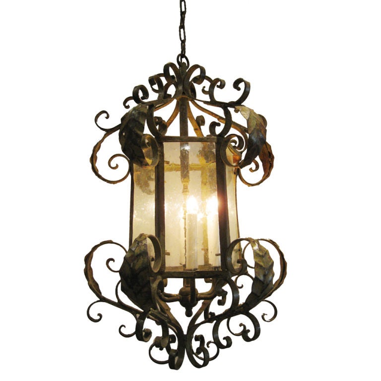 Hand Wrought Iron Lantern For Sale