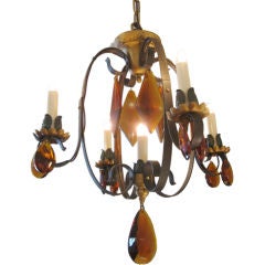 1950s Iron and Amber Crystal Chandelier 4