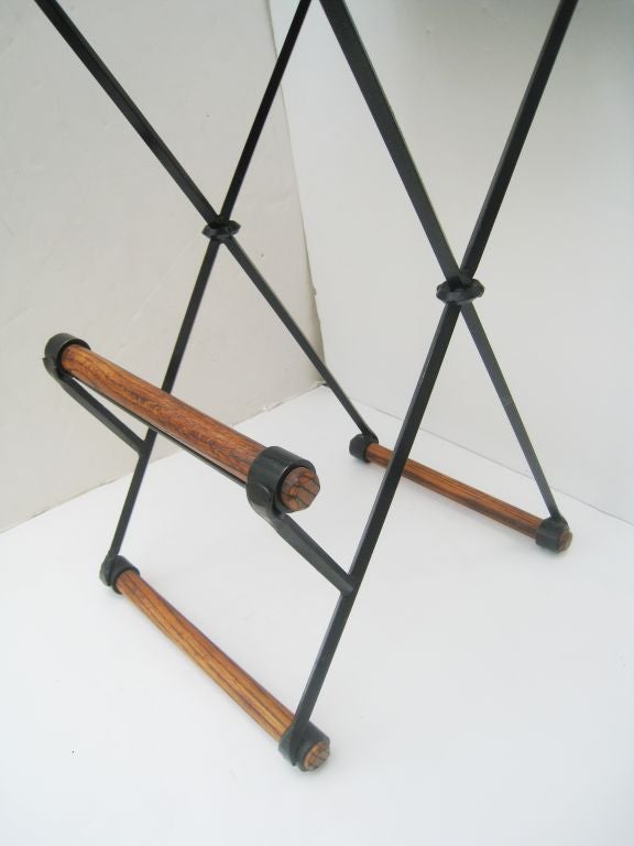 Set of Four Iron, Wood and Leather Cleo Baldon Barstools 4