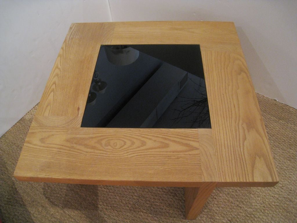 Oak  and Black Glass Cocktail Table.
