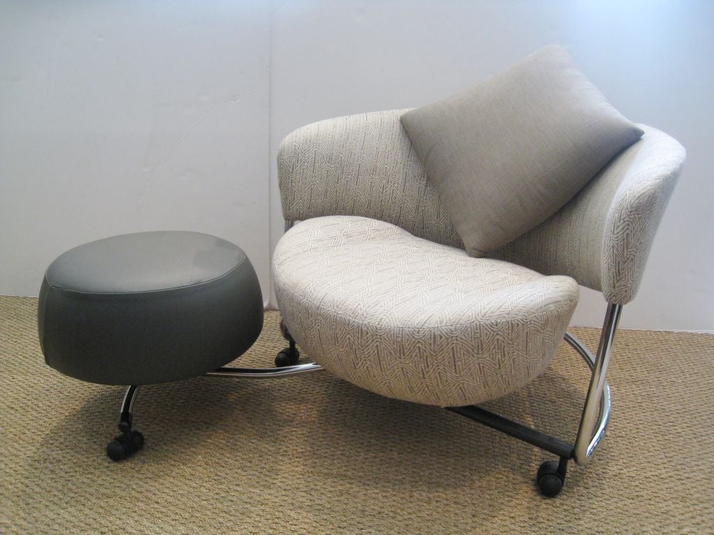 Italian Post Modern  Chair with Attached Ottoman