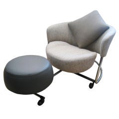 Italian Post Modern  Chair with Attached Ottoman