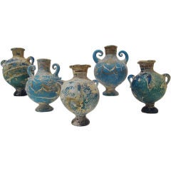 Petite Roman Style Corroso Glass Vases on Lucite Stands