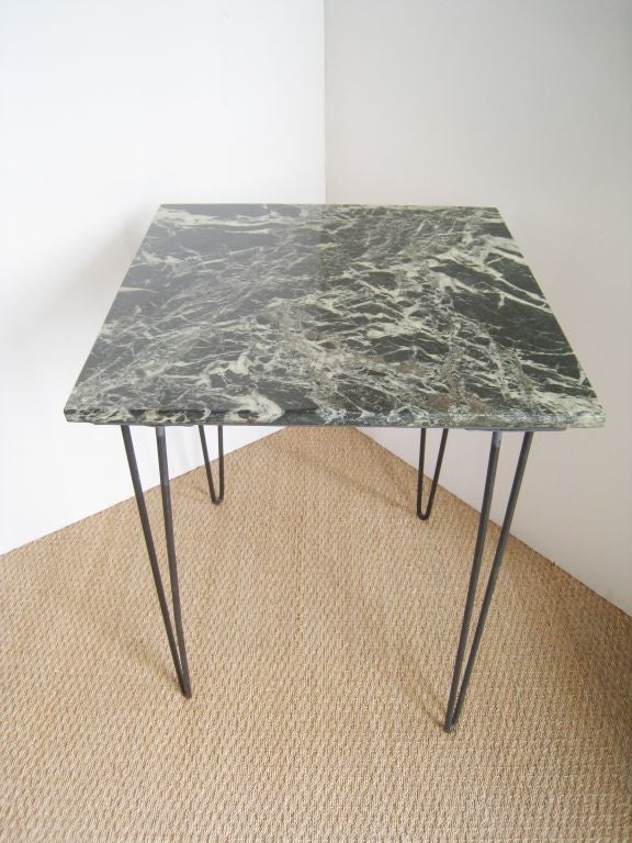 Pair of Marble and Hairpin Iron Leg Tables