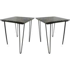 Pair of Marble and Hairpin Iron Leg Tables