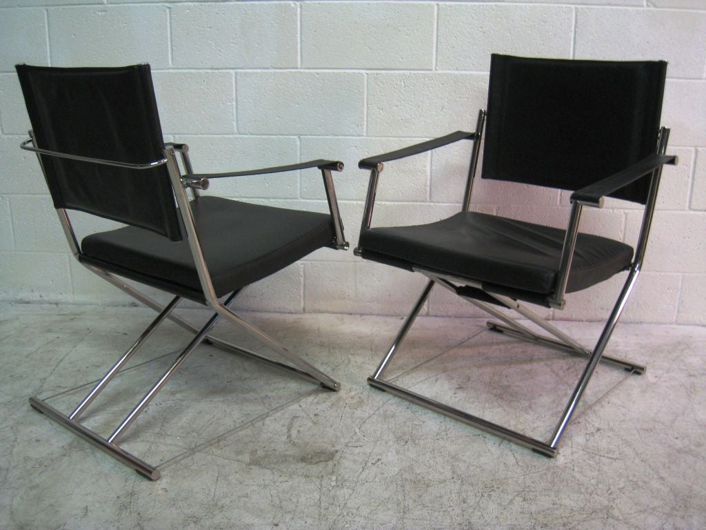 Chrome Pair of Mark Singer Campaign Style Chairs