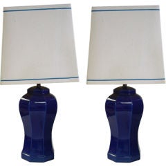 Pair of Vibrant Blue Ceramic Lamps