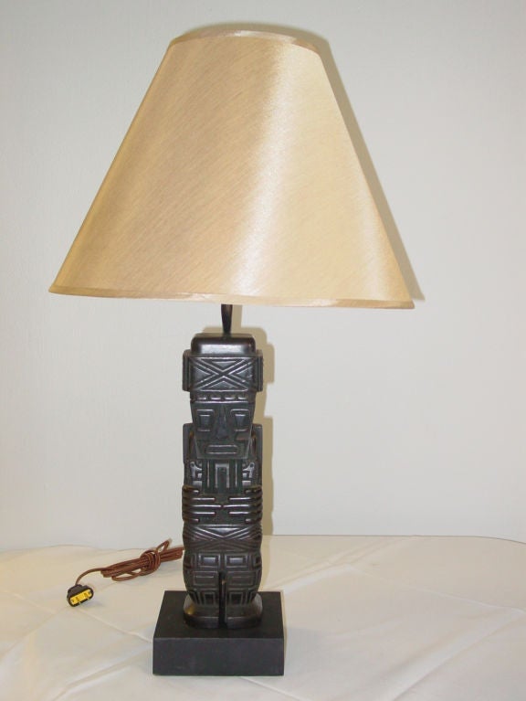 Exotic Pair of Inca God Table Lamps