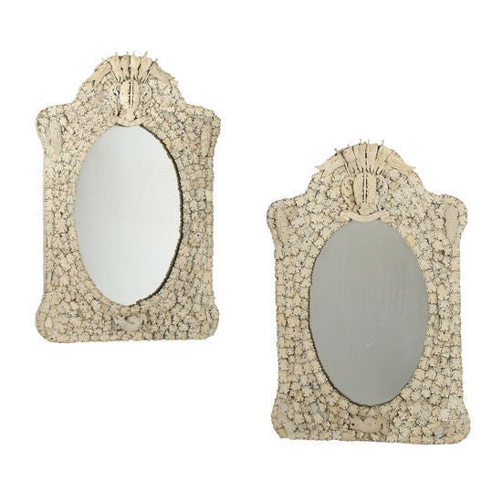 Pair of French Dieppe bone ivory mirrors For Sale
