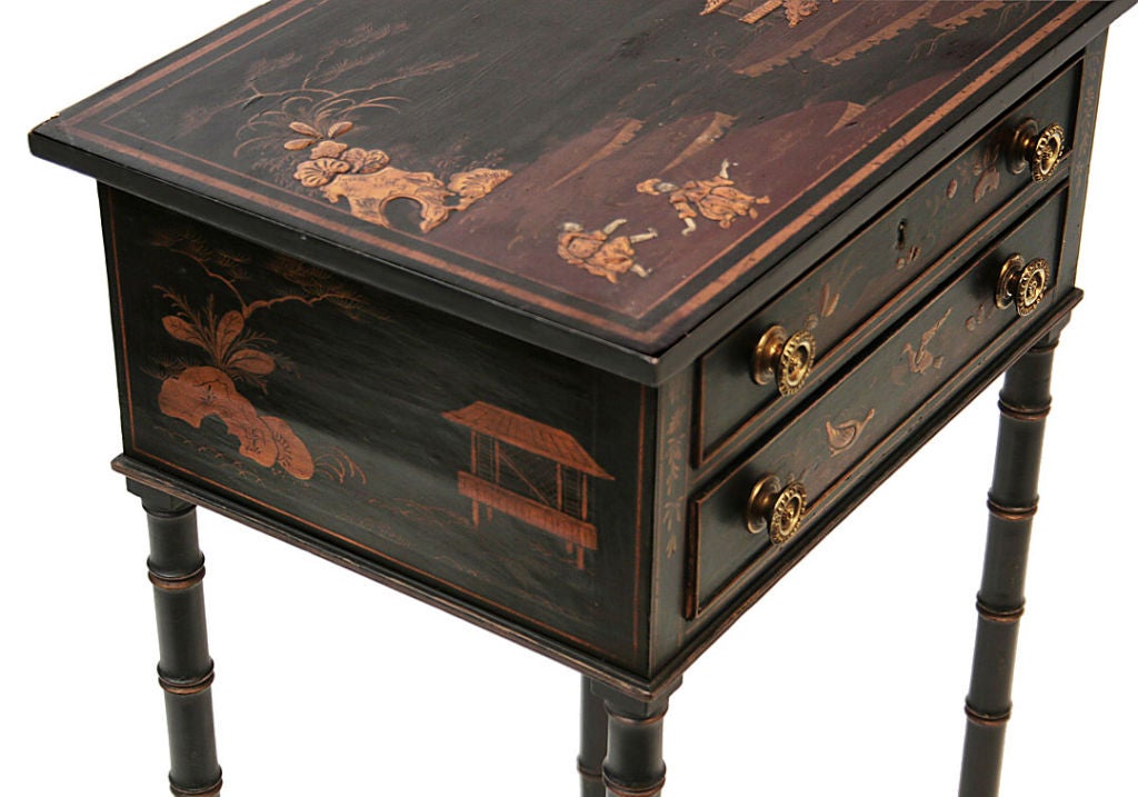 A Regency Two Drawer Lacquer Side Table