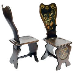 A Pair of Painted Oak Hall Chairs