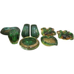 Vintage Various Green Murano Glass Pieces