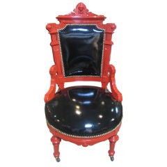 Coral Lacquered Renaissance Revival Parlor Chair