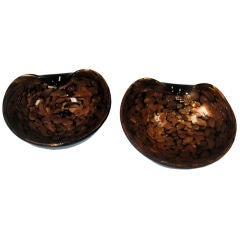 Pair of Black and Copper Murano Glass Ashtrays