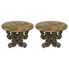Pair of Onyx Topped Pedestal Base Side Tables 1