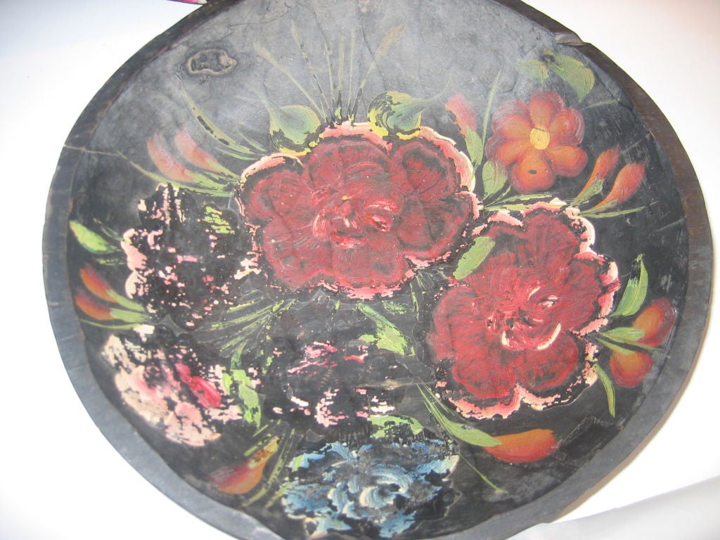 Vintage Hand-Painted Mexican Batea Wooden Tole Bowls In Good Condition In Dallas, TX