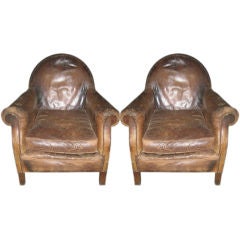 Pair of 1920's French Leather Club Chairs