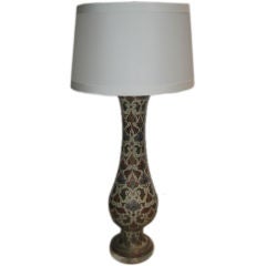 Vintage Arabic Cloisonné Enamel Overlay Lamp on Acrylic Base