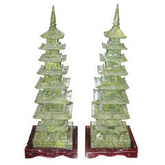 Pair of Vintage Jade Pagodas on Carved Bases