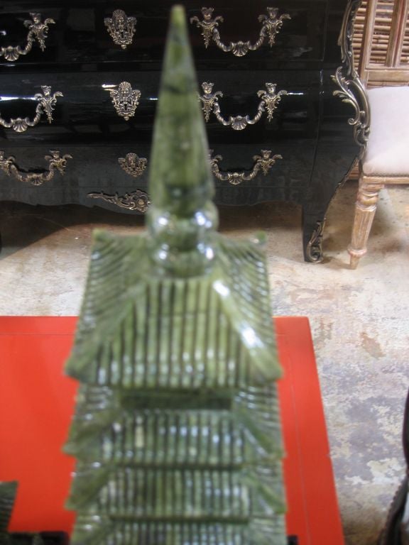 Mid-20th Century Pair of Vintage Jade Pagodas on Carved Bases