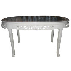 Carved White Lacquered Dining Table with Grey Marble Inset 5