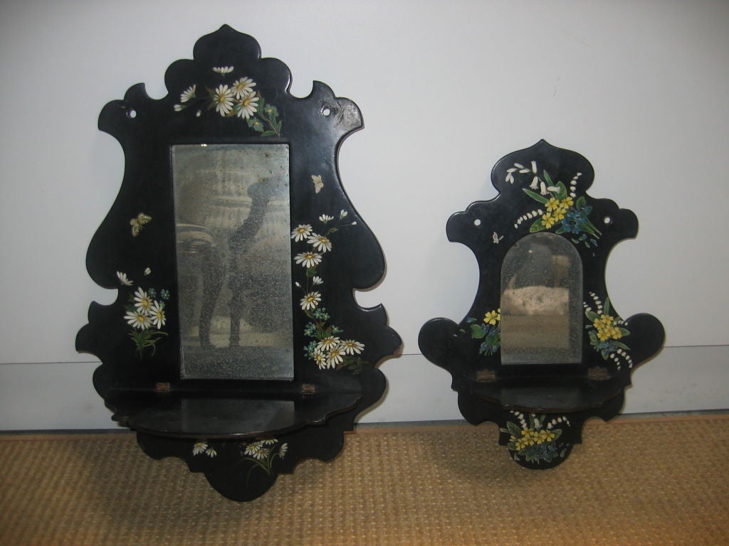 Beautiful pair of hand painted wall shelves. Delicate floral motif with butterflies.