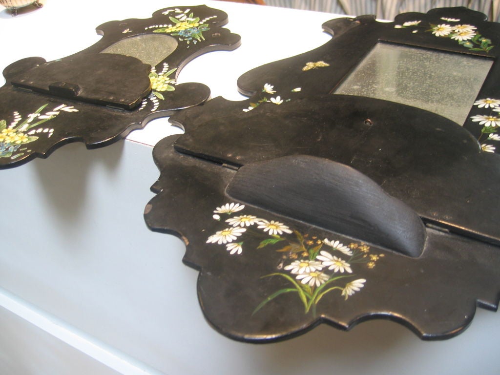 19th c. French Papier-mâché Wall Shelves with Antique Mirrors 4