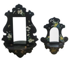 19th c. French Papier-mâché Wall Shelves with Antique Mirrors