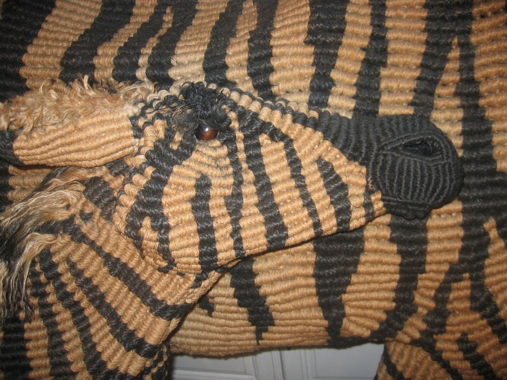 Unknown Macramé Zebra and Baby Near Life-Size For Sale
