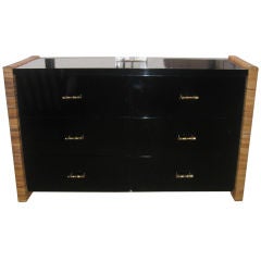 Ebony Lacquered Chest of Drawers with Rattan Sides