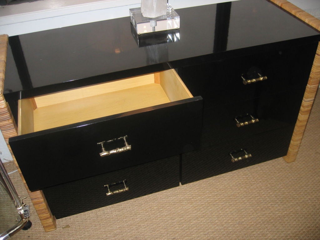 Ebony Lacquered Chest of Drawers with Rattan Sides