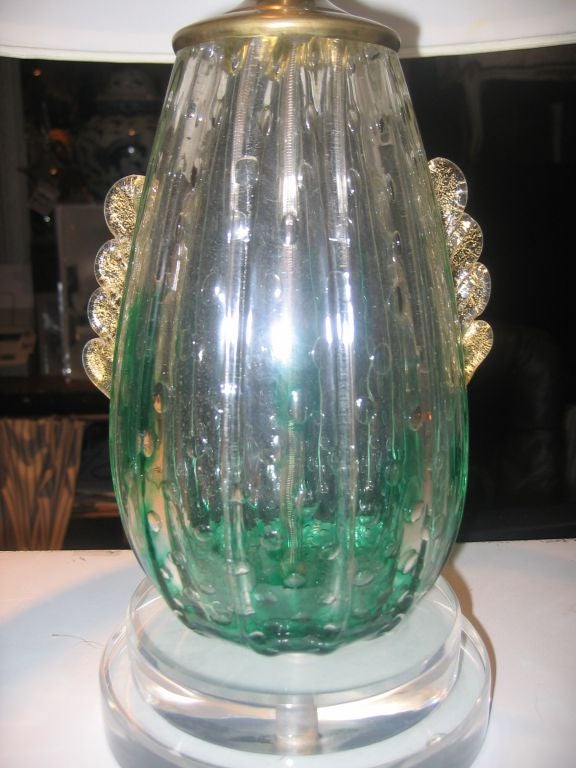 Barovier and Toso Murano Green Lamp on Acrylic Base