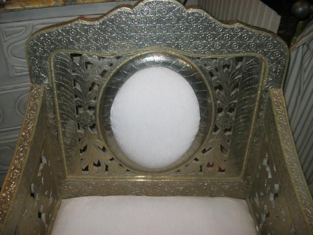 Pair of  Rajasthani Throne Chairs in Silver Overlay.